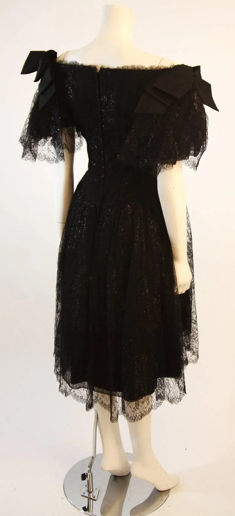 NOLAN MILLER Black Cocktail Dress, Lace and Bow Sleeves
