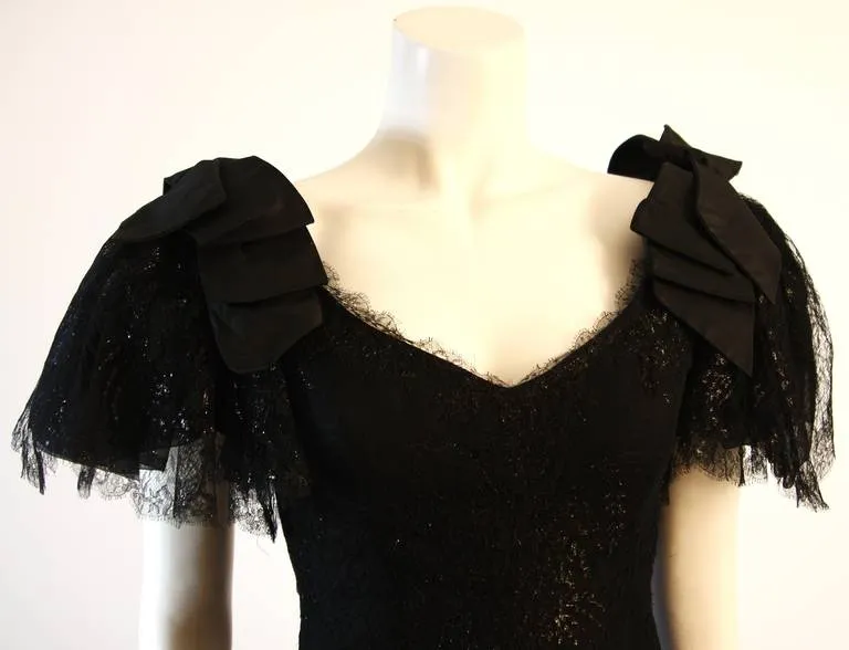 NOLAN MILLER Black Cocktail Dress, Lace and Bow Sleeves