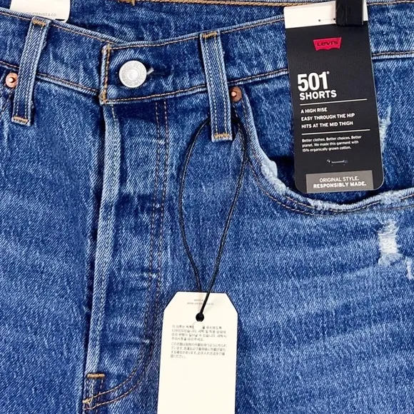 NWT Levi’s Premium Mid Thigh High Waisted Denim Shorts in Salsa Middle