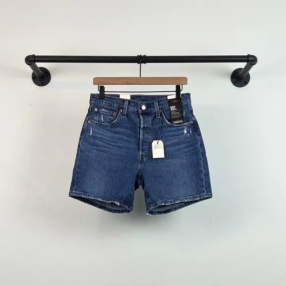 NWT Levi’s Premium Mid Thigh High Waisted Denim Shorts in Salsa Middle