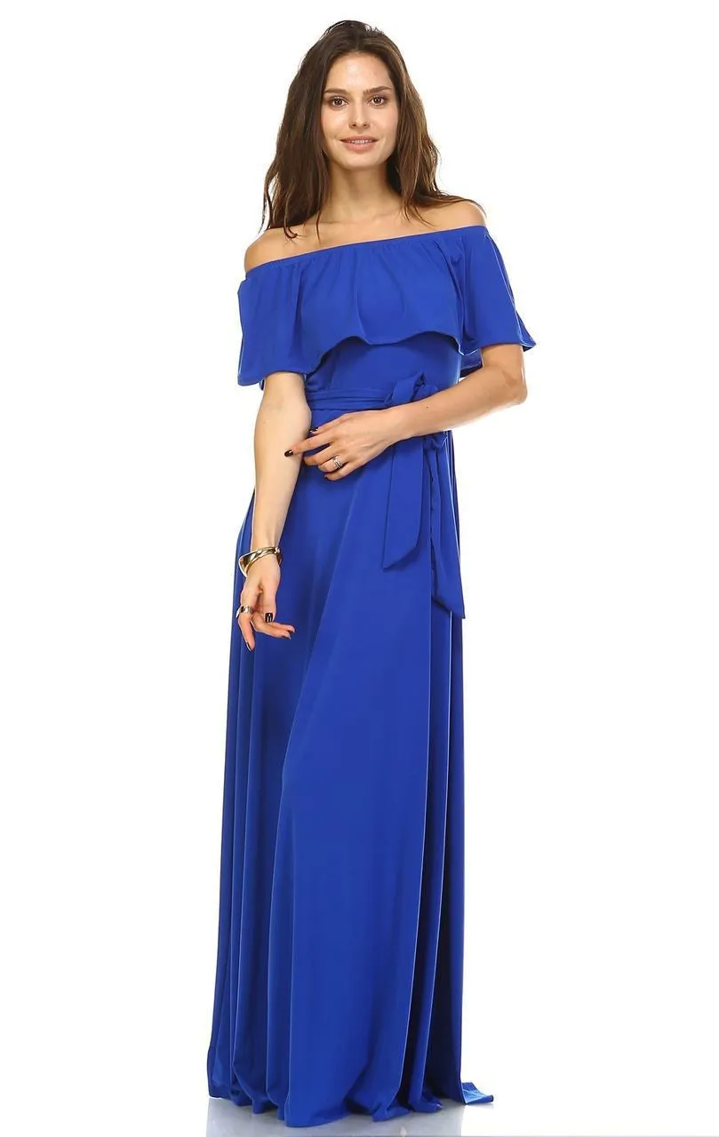Off The Shoulder Wrap Maxi Dress Blue