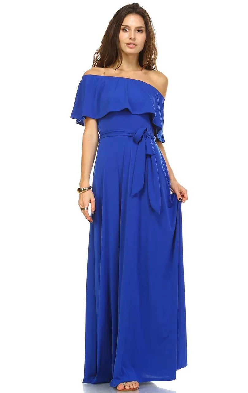 Off The Shoulder Wrap Maxi Dress Blue