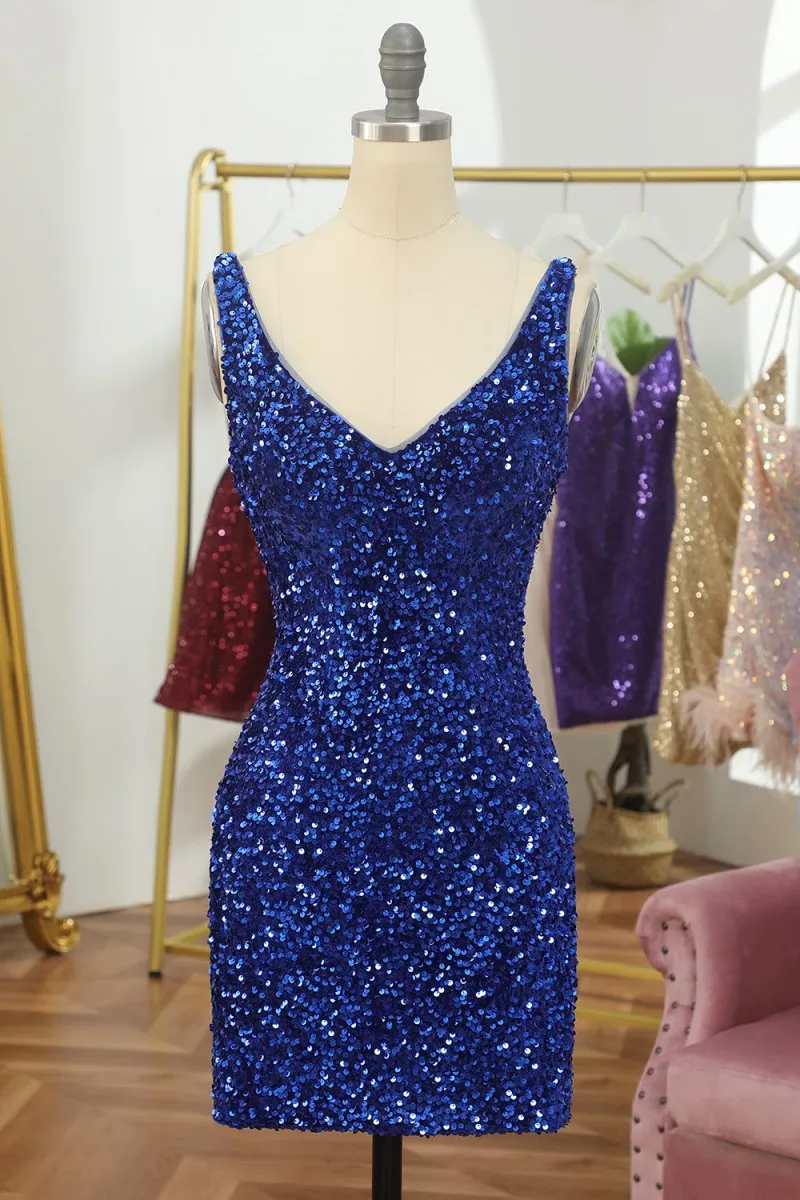 Open Back Sequins Tight Homecoming Dresses
