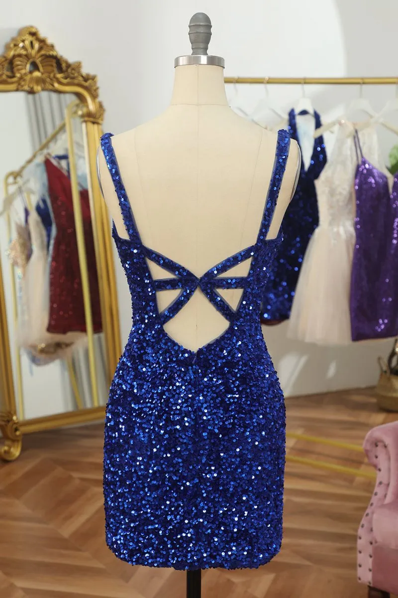 Open Back Sequins Tight Homecoming Dresses