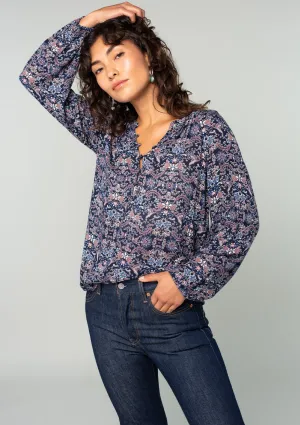 Paisley Floral Long Sleeve Button Loop Blouse