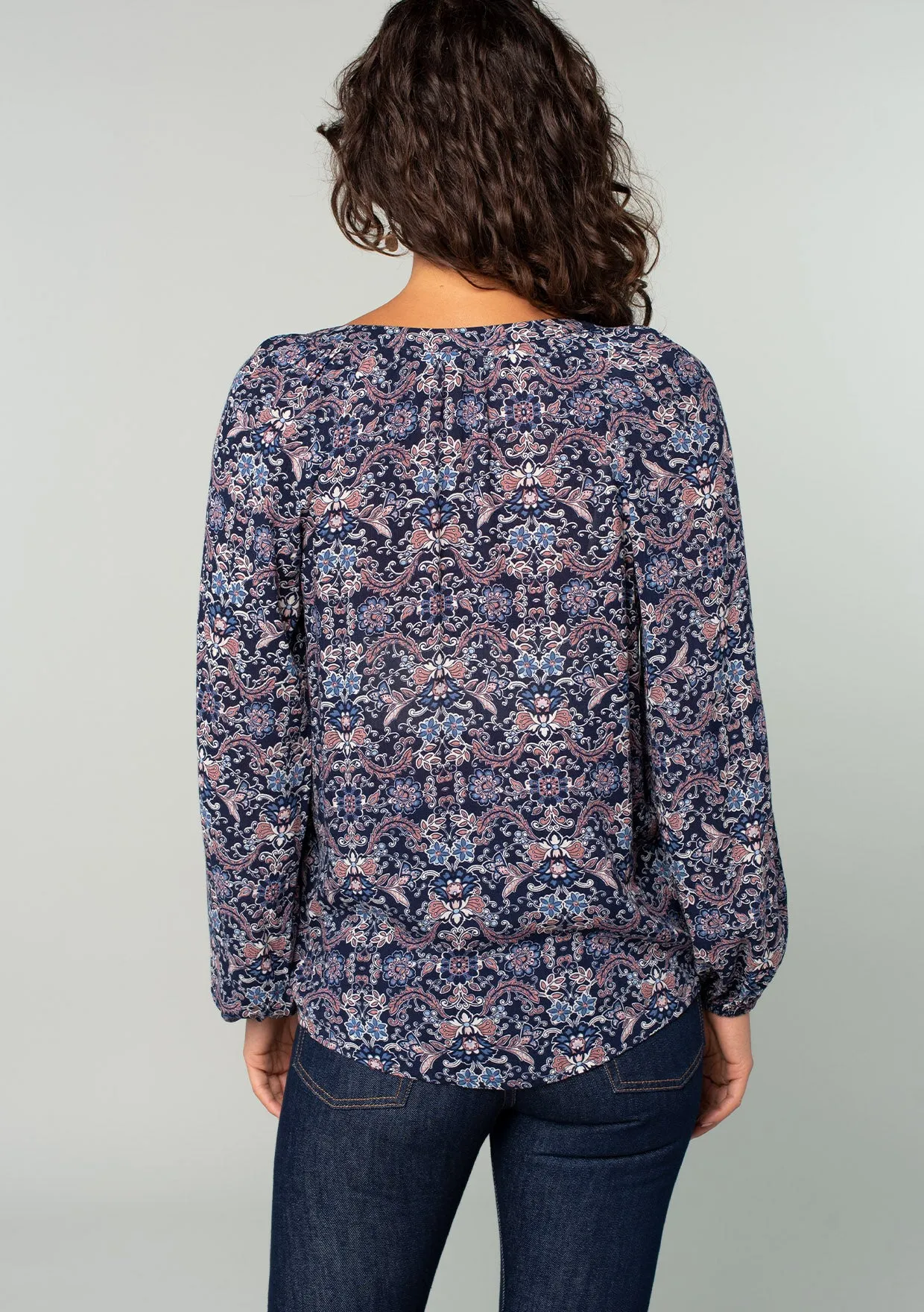 Paisley Floral Long Sleeve Button Loop Blouse