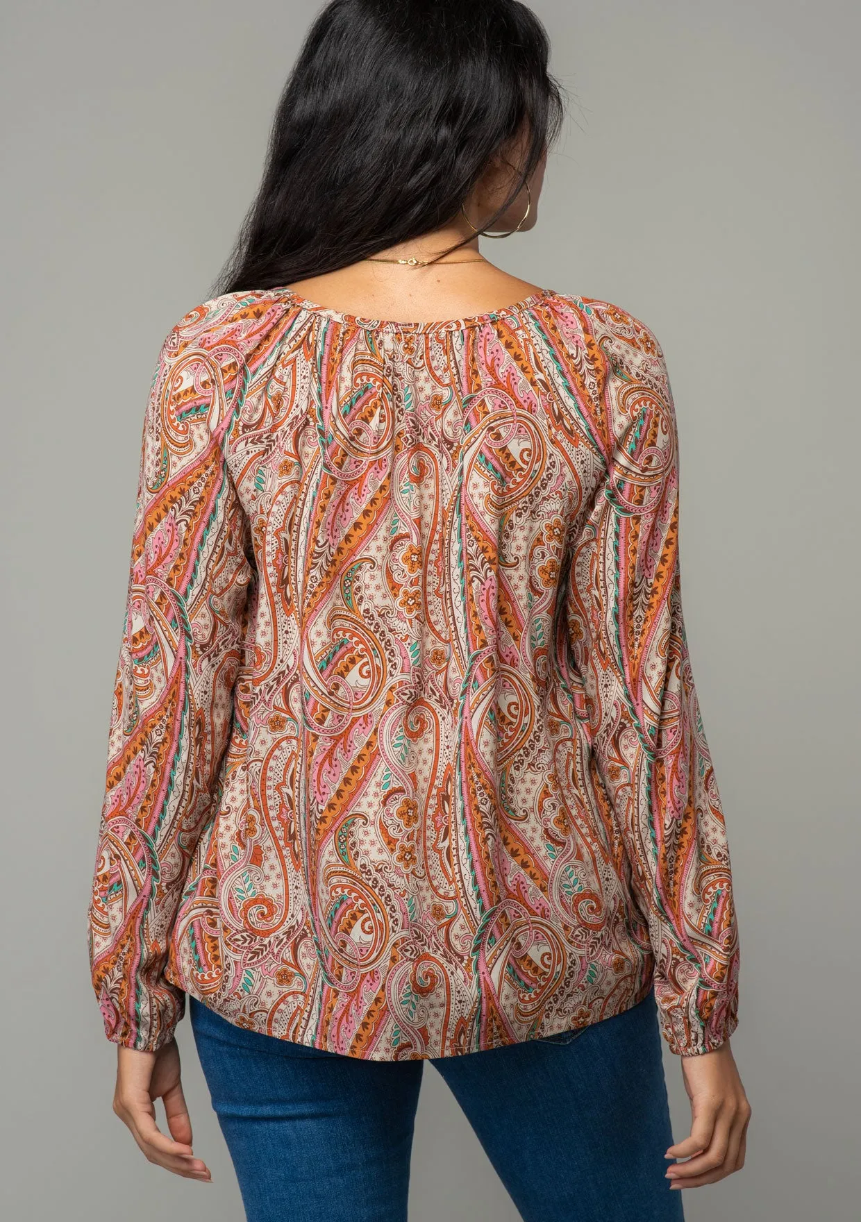 Paisley Round Neck Raglan Sleeve Blouse