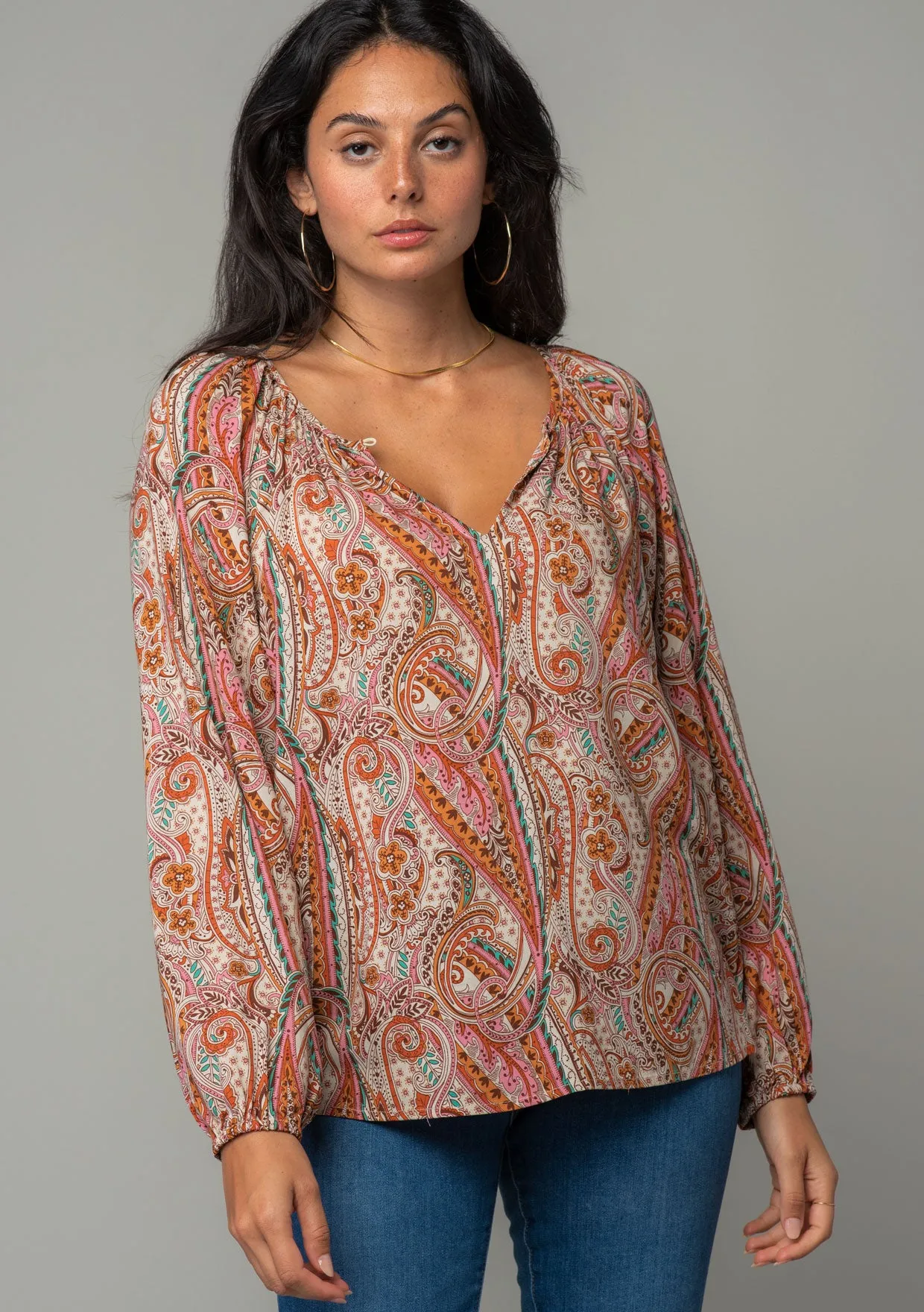 Paisley Round Neck Raglan Sleeve Blouse