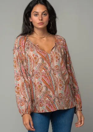 Paisley Round Neck Raglan Sleeve Blouse