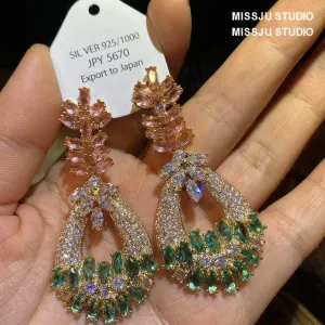 Paved Crystal Multistone Dangle Drop Bohemian Statement Earrings
