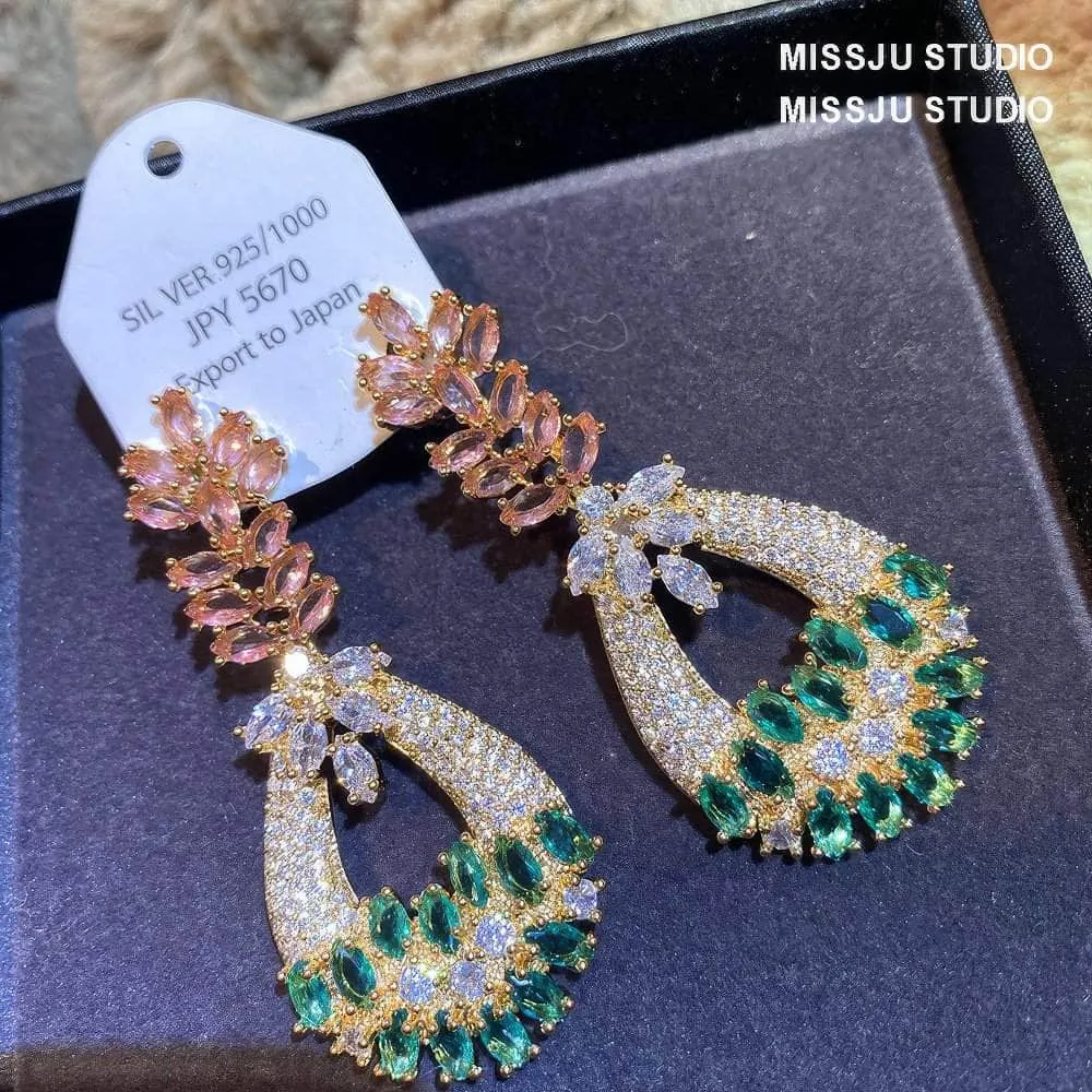 Paved Crystal Multistone Dangle Drop Bohemian Statement Earrings