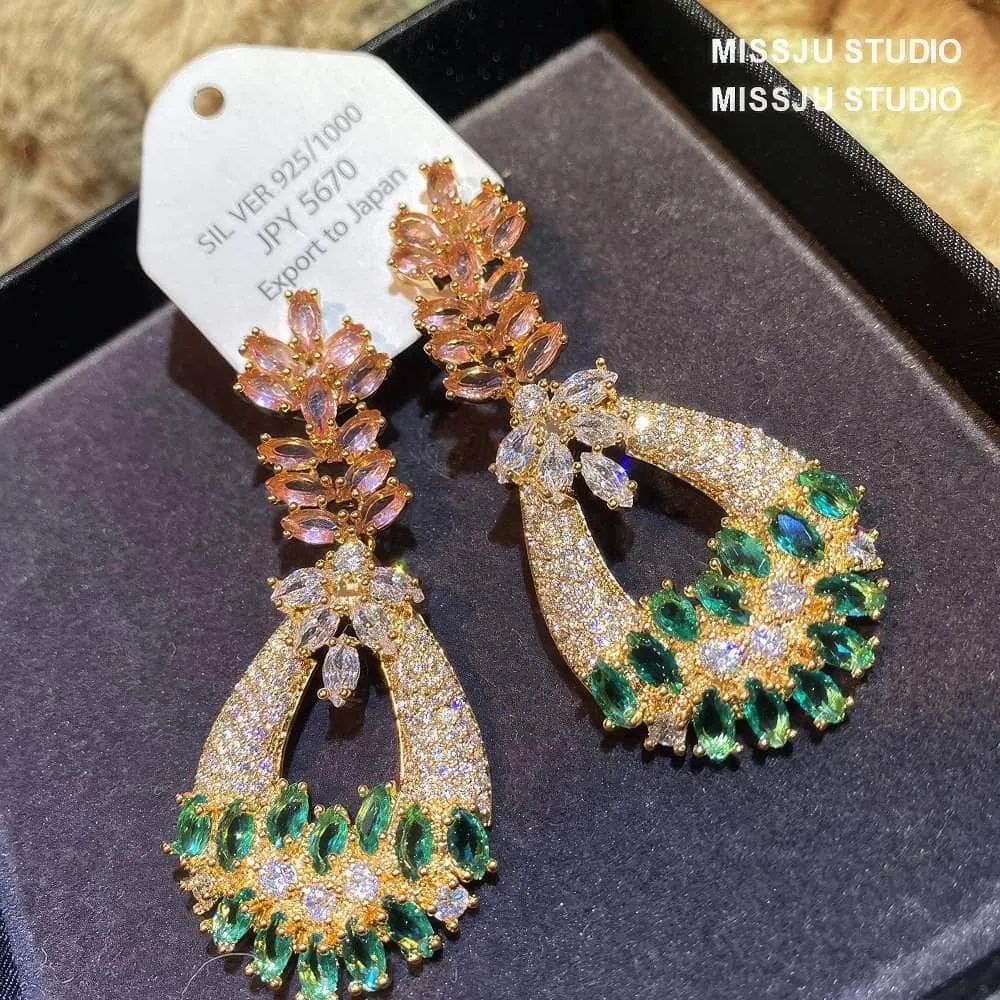 Paved Crystal Multistone Dangle Drop Bohemian Statement Earrings