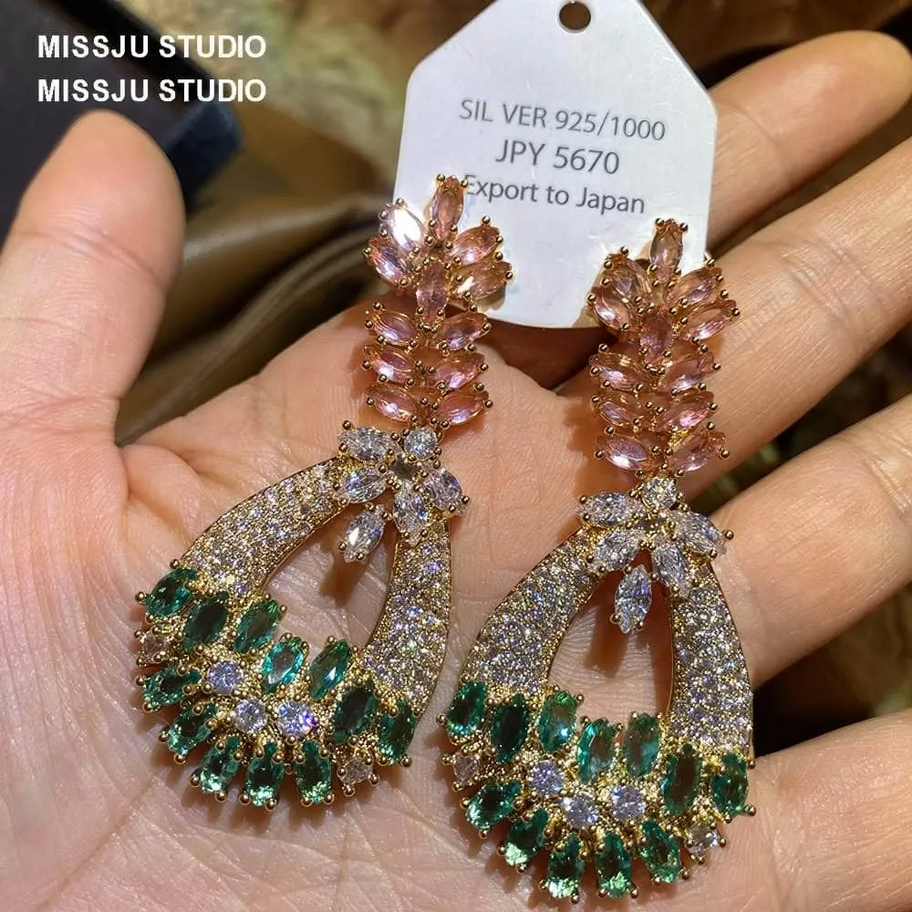 Paved Crystal Multistone Dangle Drop Bohemian Statement Earrings