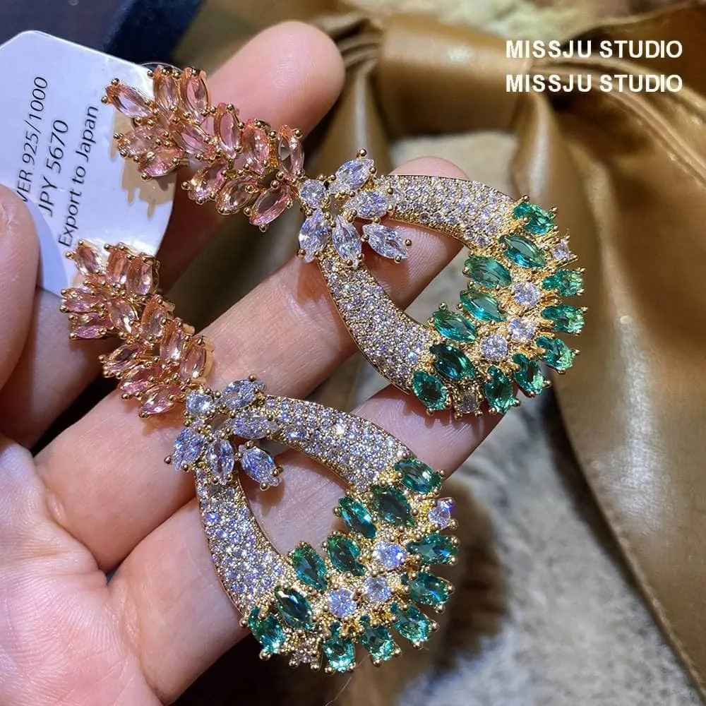 Paved Crystal Multistone Dangle Drop Bohemian Statement Earrings
