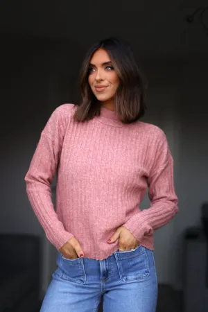 Pink Ribbed Mock Neck Sweater - FINAL SALE