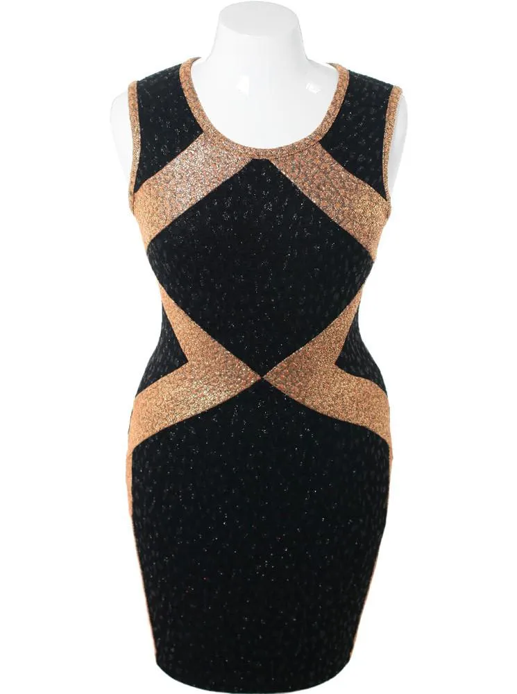 Plus Size Bodycon Sparkling Gold Black Dress