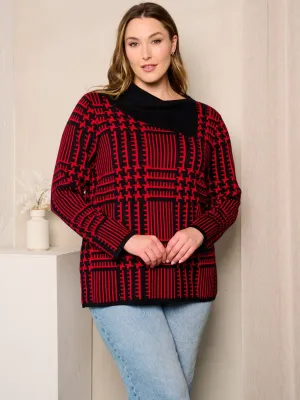 PLUS SIZE LONG SLEEVES COLORBLOCK COWL NECK TOP