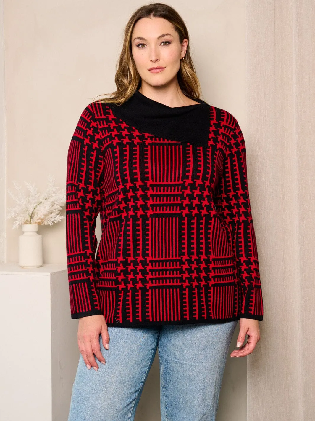 PLUS SIZE LONG SLEEVES COLORBLOCK COWL NECK TOP