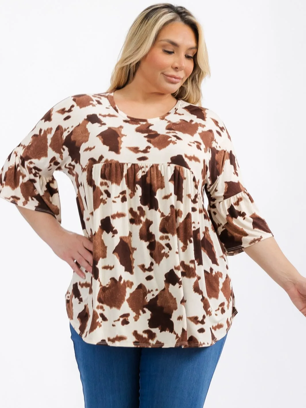 PLUS SIZE SHORT SLEEVE TUNIC ANIMAL PRINT COLORBLOCK TOP
