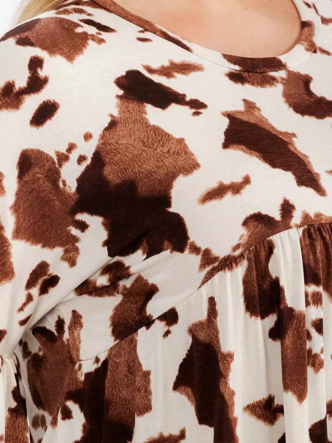 PLUS SIZE SHORT SLEEVE TUNIC ANIMAL PRINT COLORBLOCK TOP