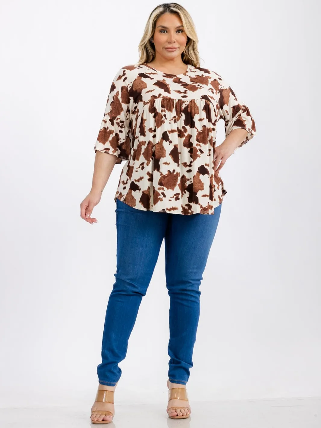 PLUS SIZE SHORT SLEEVE TUNIC ANIMAL PRINT COLORBLOCK TOP