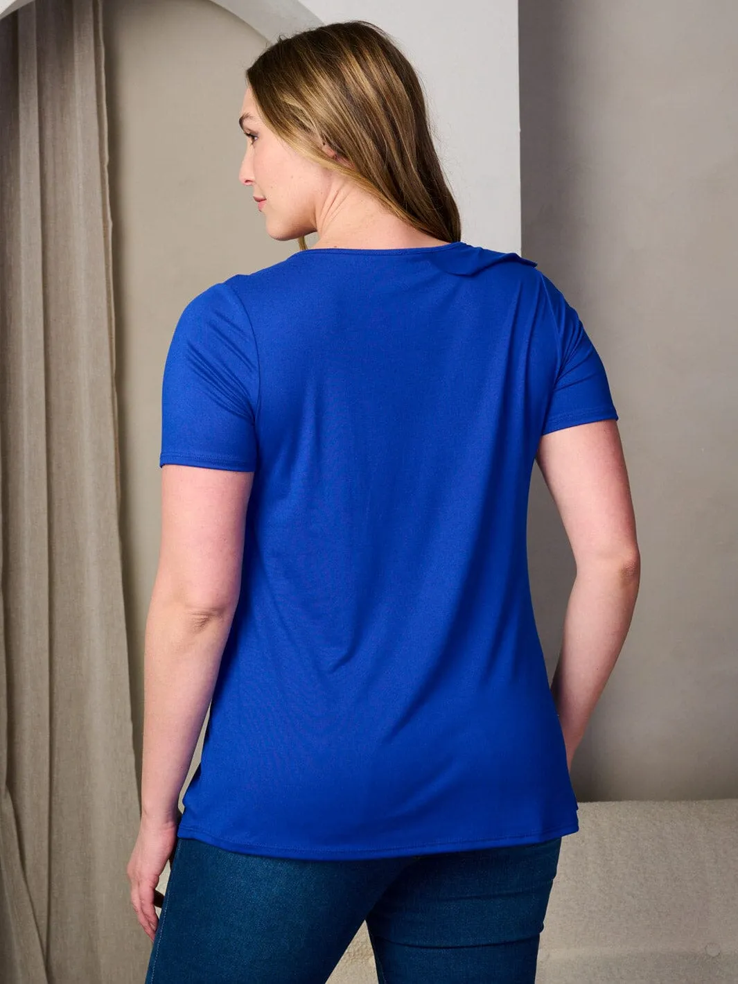 PLUS SIZE SHORT SLEEVE V-NECK RUFFLE DETAILED TUNIC TOP