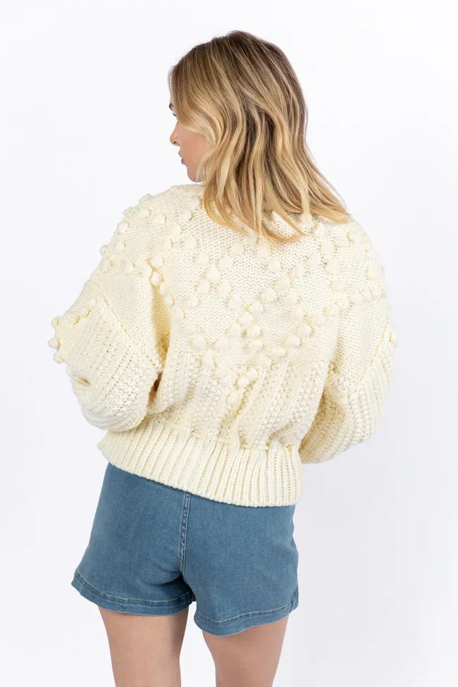 Pom Party Cream Chunky Cinched Waist Cardigan FINAL SALE