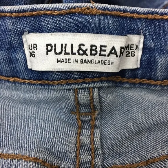 PULL&amp;BEAR Jean Shorts Mid Rise Medium Wash Stretch Denim Festival EUR 36 MEX 26