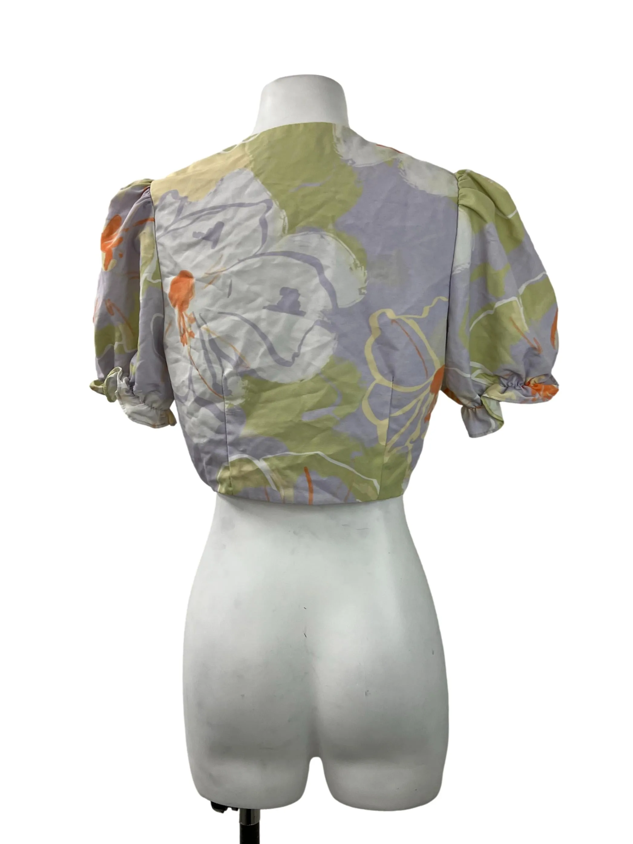Purple Green Abstract Print Wrap Top LB