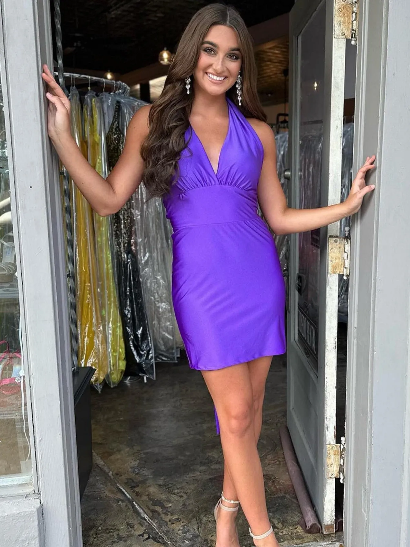 Quinn |Sheath Halter Backless Homecoming Dress