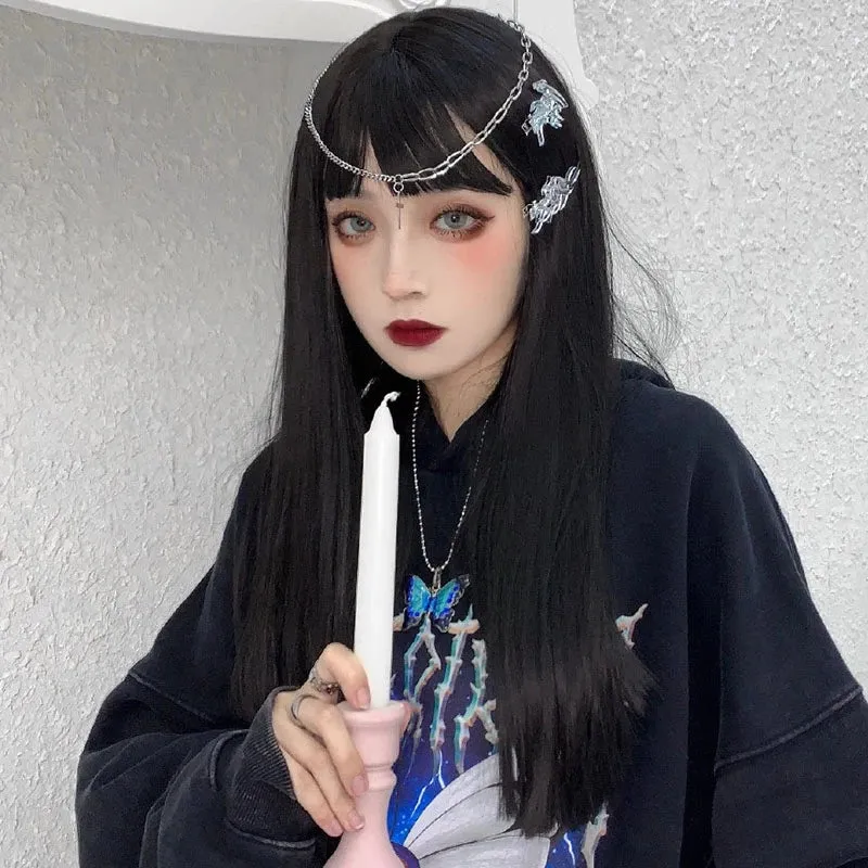 "CUTE BLACK LONG STRAIGHT" WIG Y040326