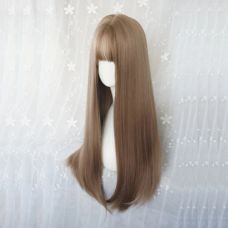 "GOLDEN BROWN CUTE TEMPERAMENT AIR BANGS" LONG STRAIGHT WIG S040102