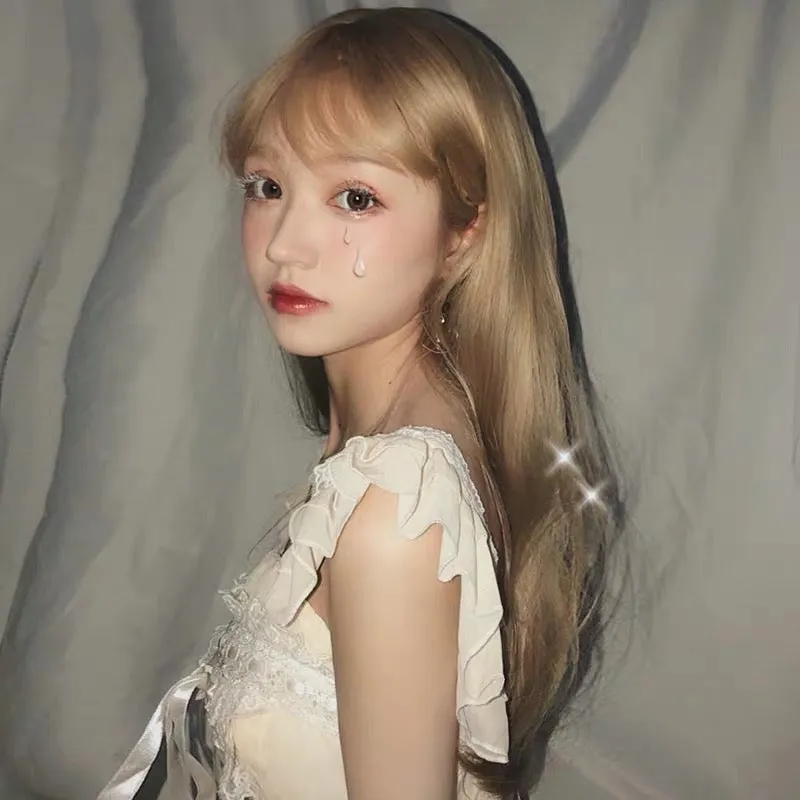 "GOLDEN BROWN CUTE TEMPERAMENT AIR BANGS" LONG STRAIGHT WIG S040102