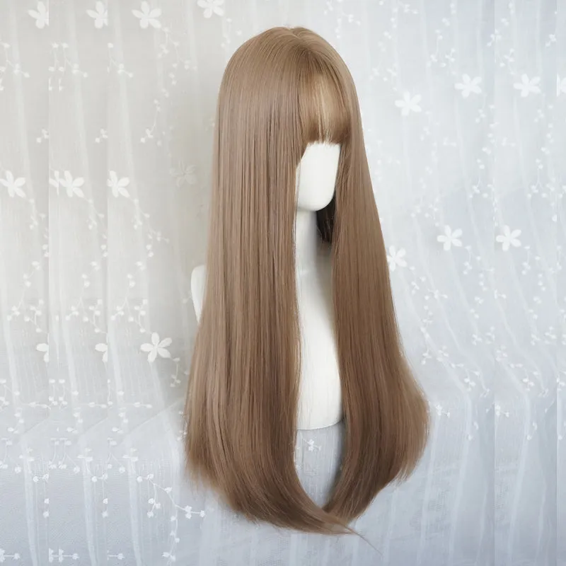 "GOLDEN BROWN CUTE TEMPERAMENT AIR BANGS" LONG STRAIGHT WIG S040102