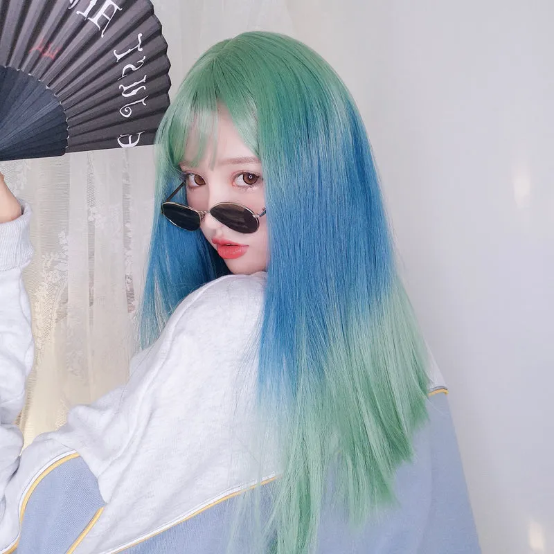 "GREEN GRADIENT BLUE" STRAIGHT WIG K082205
