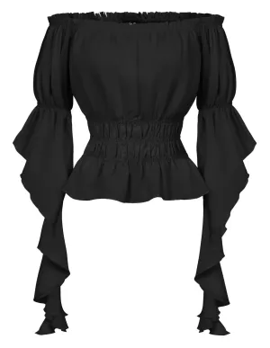 Renaissance Shirt for Women Black Blouse Ruffle Sleeve Pirate Shirt