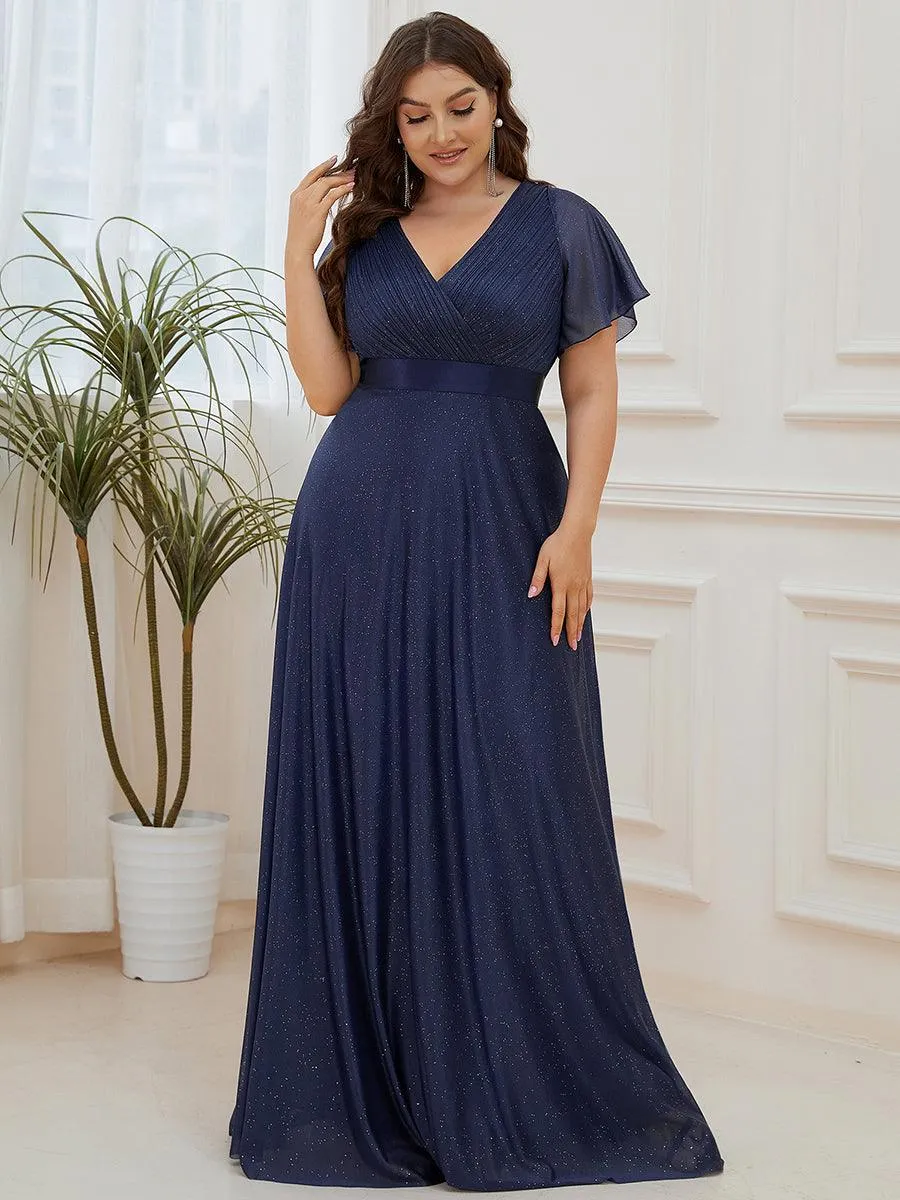 Robe de soirée grande taille manches courtes et col en V