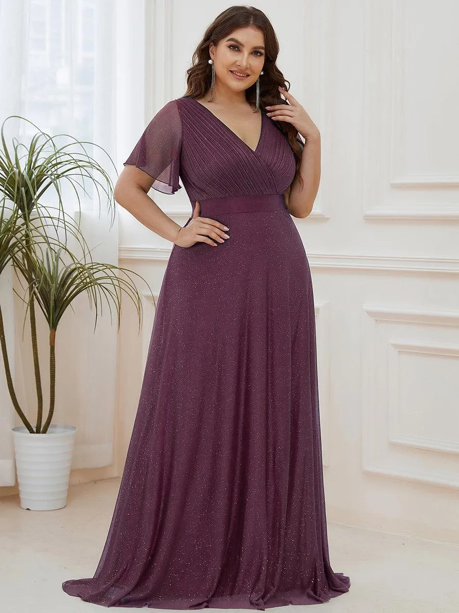 Robe de soirée grande taille manches courtes et col en V