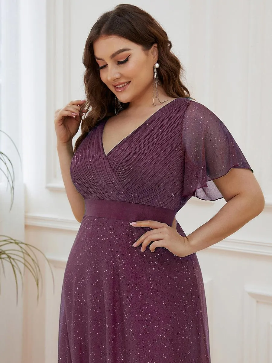 Robe de soirée grande taille manches courtes et col en V