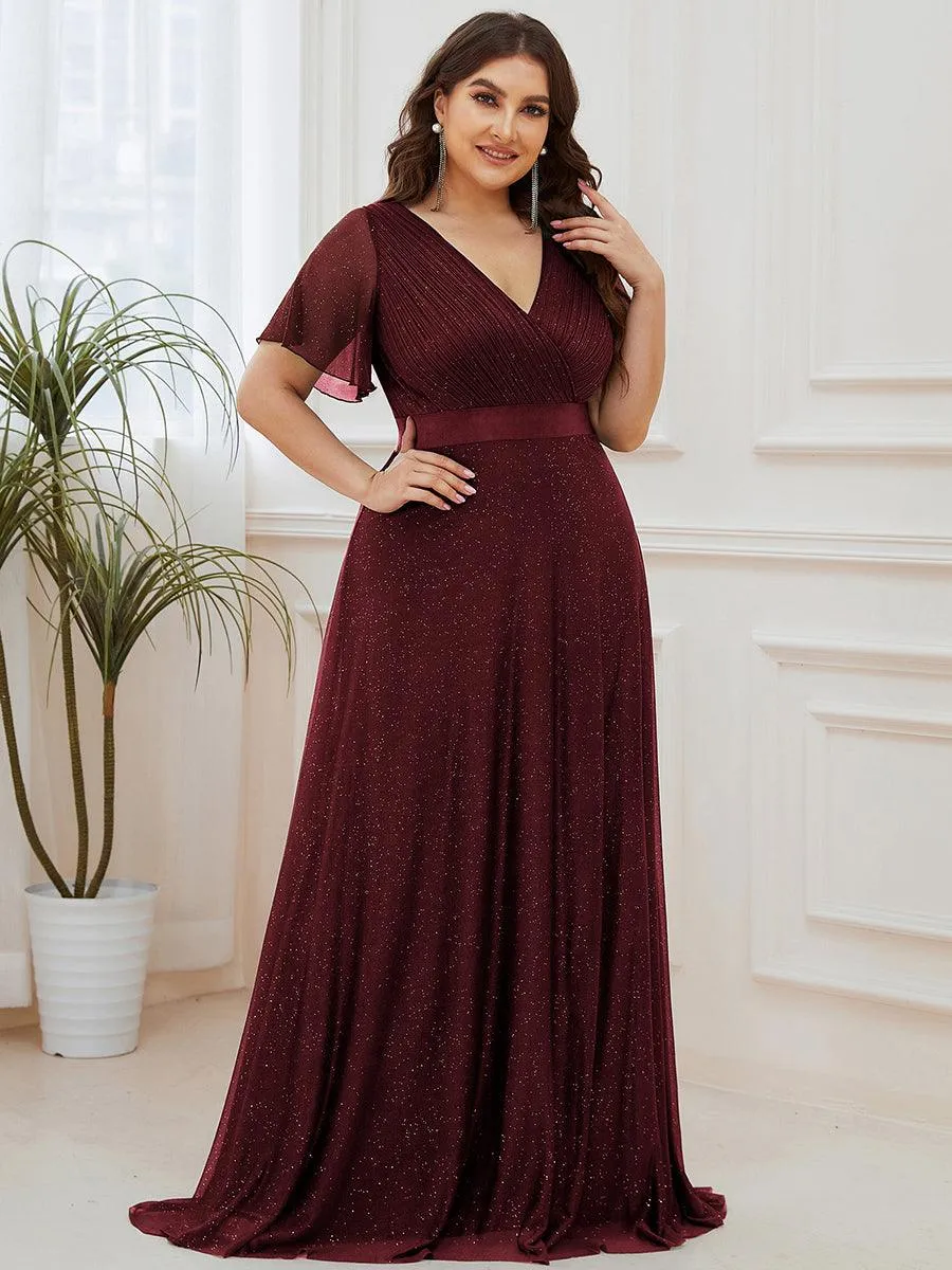 Robe de soirée grande taille manches courtes et col en V