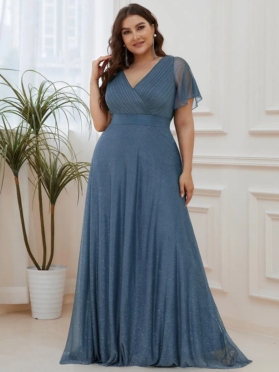 Robe de soirée grande taille manches courtes et col en V