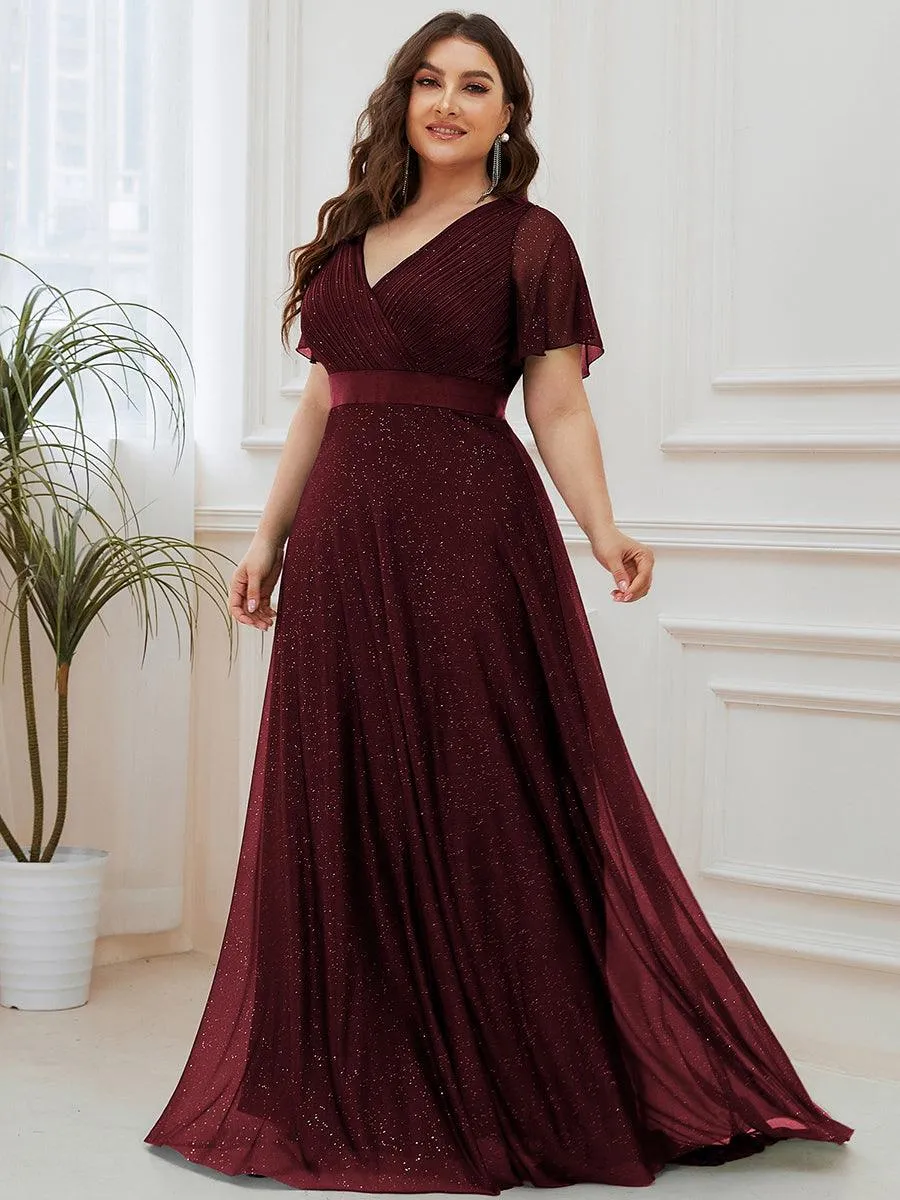 Robe de soirée grande taille manches courtes et col en V