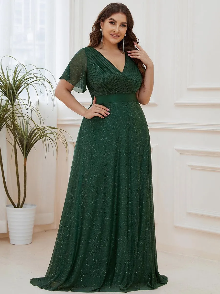 Robe de soirée grande taille manches courtes et col en V