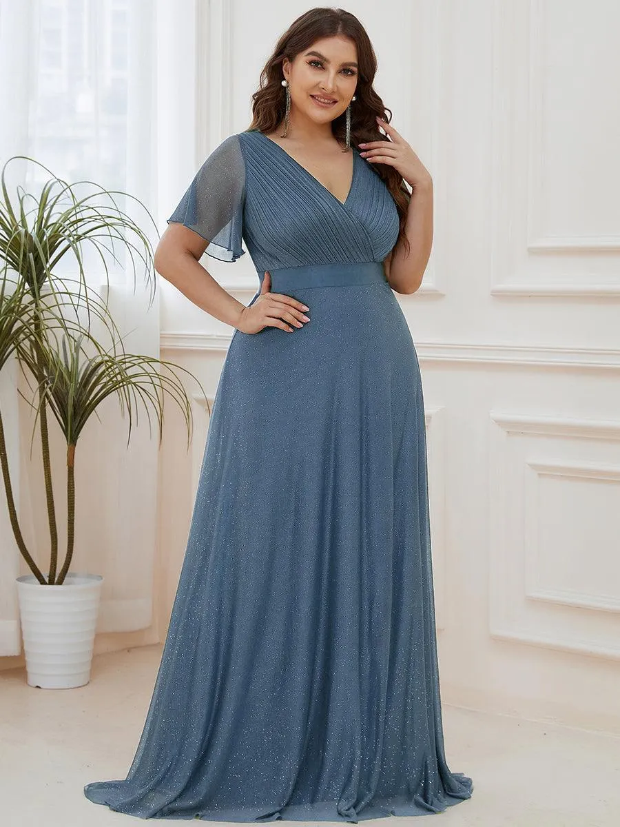 Robe de soirée grande taille manches courtes et col en V