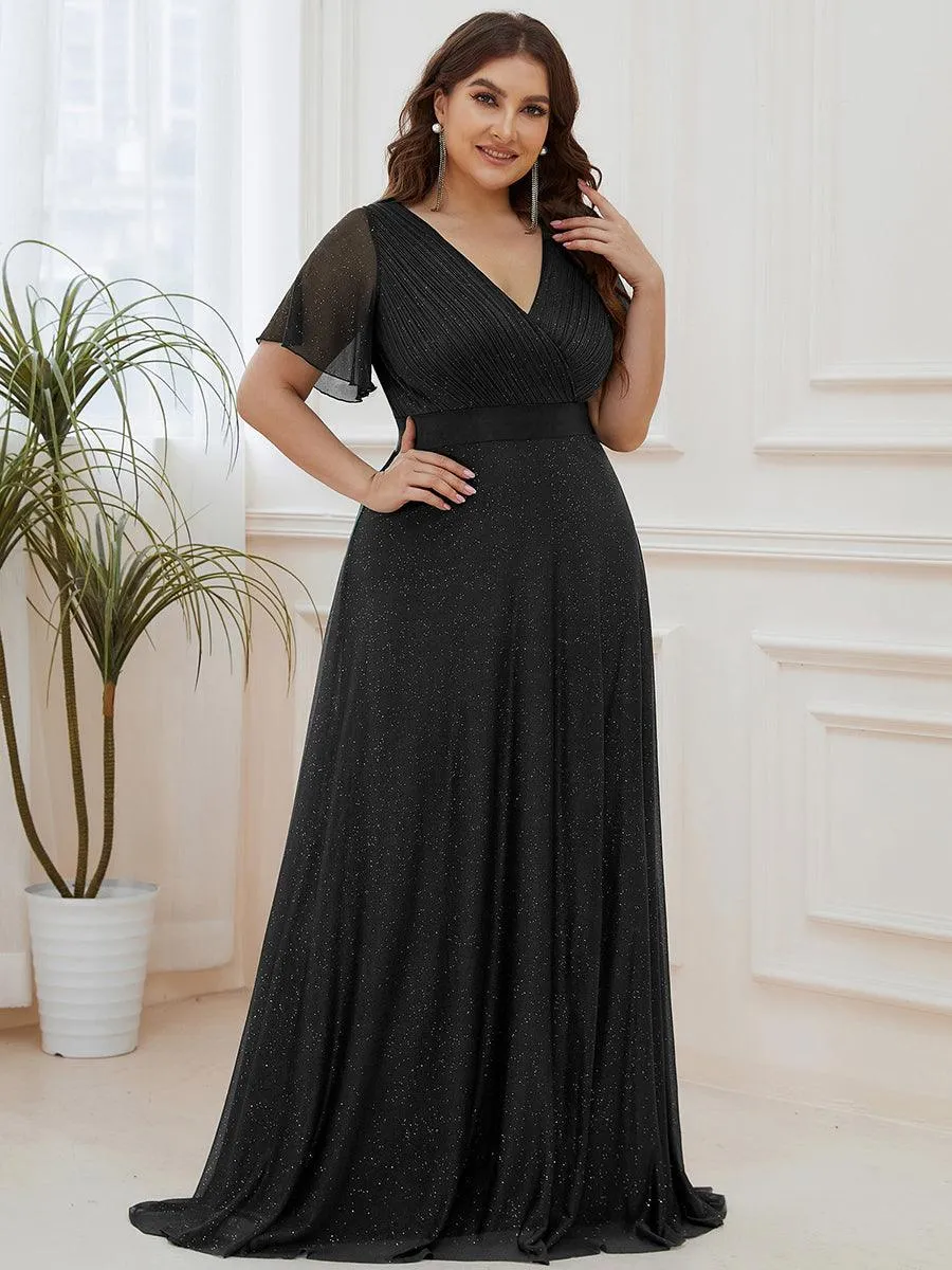 Robe de soirée grande taille manches courtes et col en V