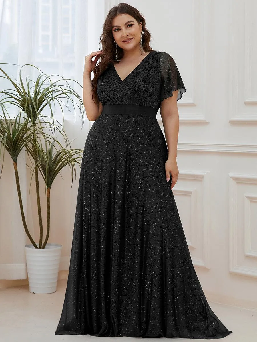 Robe de soirée grande taille manches courtes et col en V