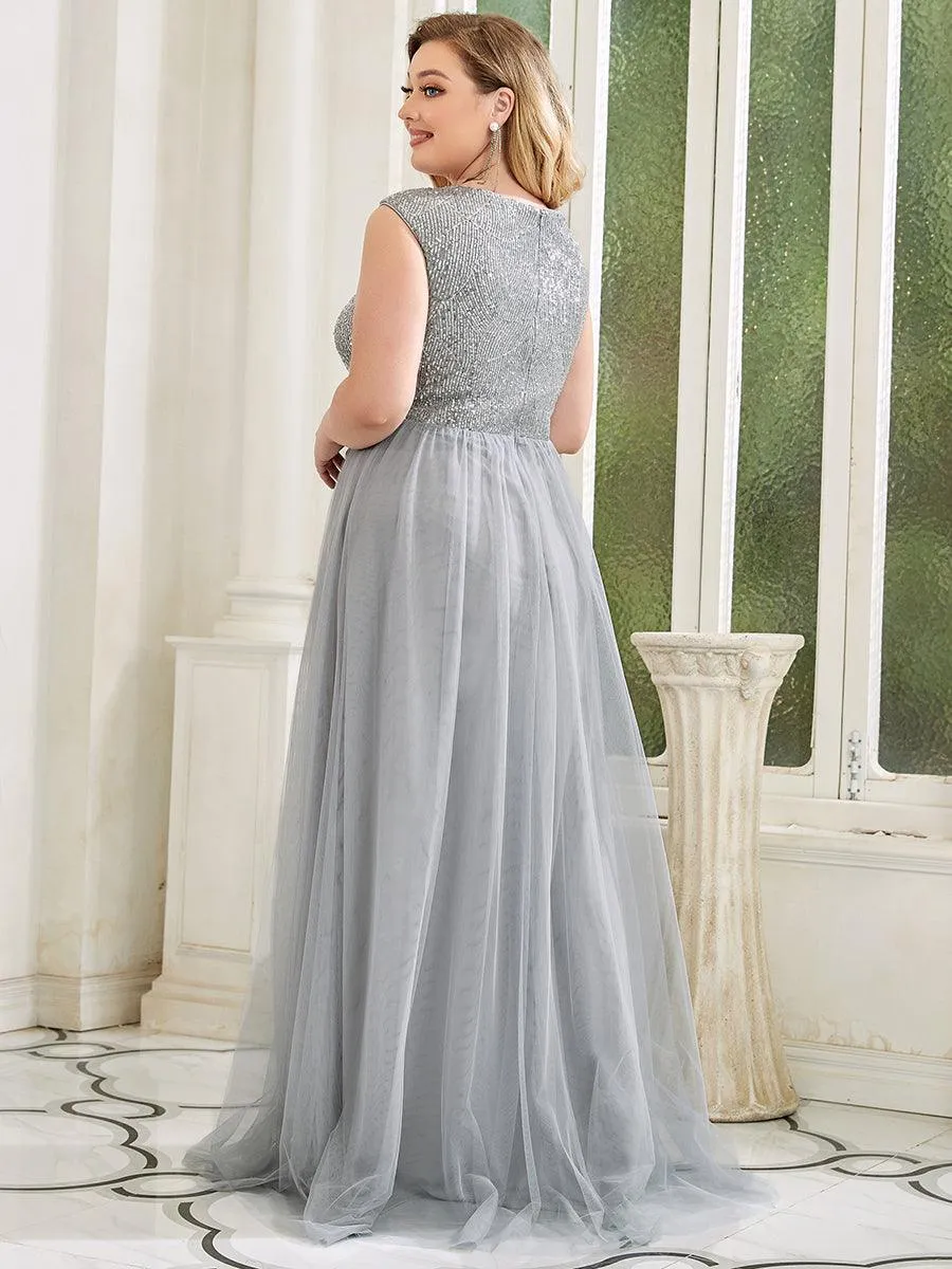 Robe de Soirée Longue à Paillettes et Col en V Profond(Vente finale)