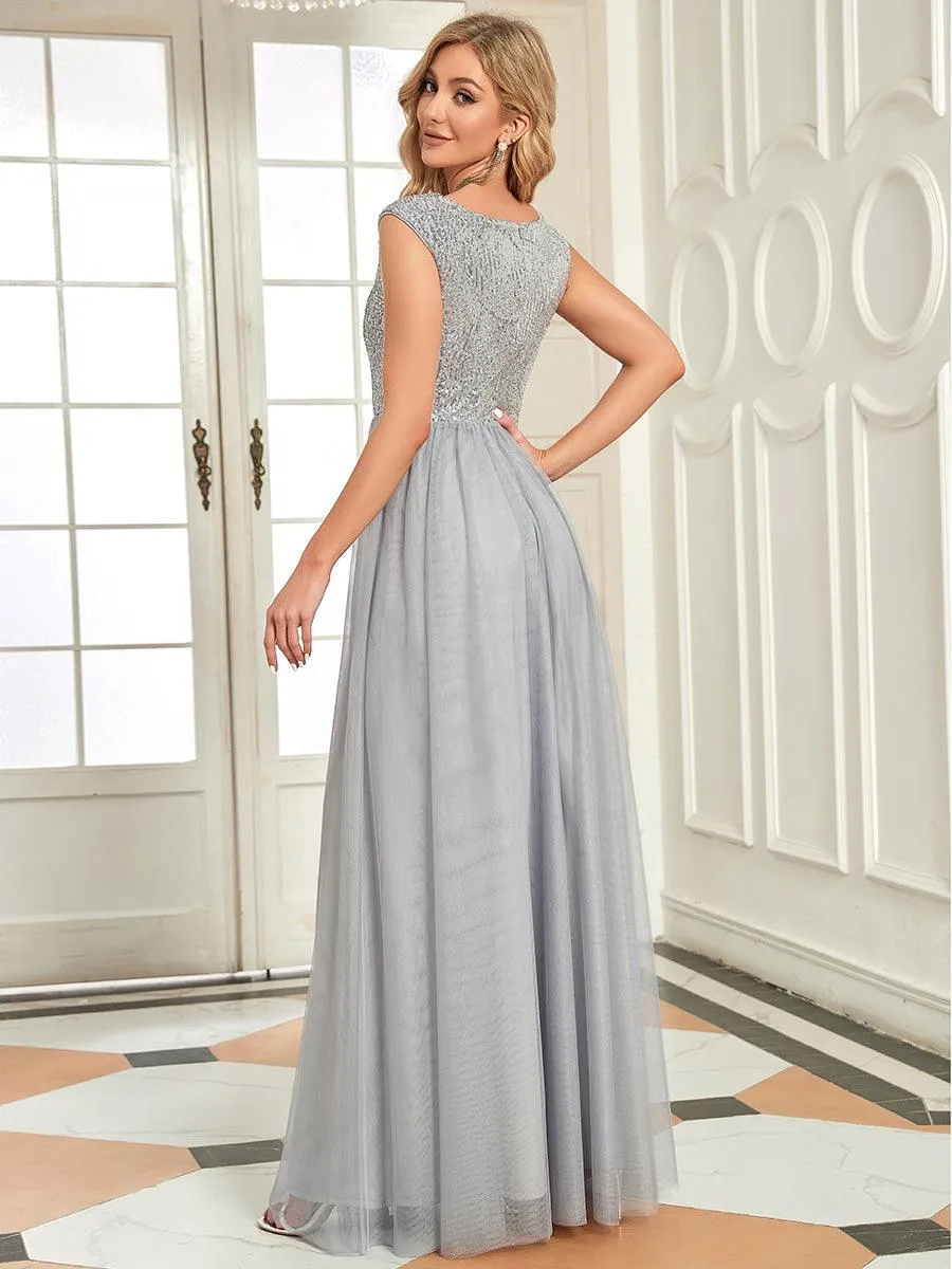 Robe de Soirée Longue à Paillettes et Col en V Profond(Vente finale)