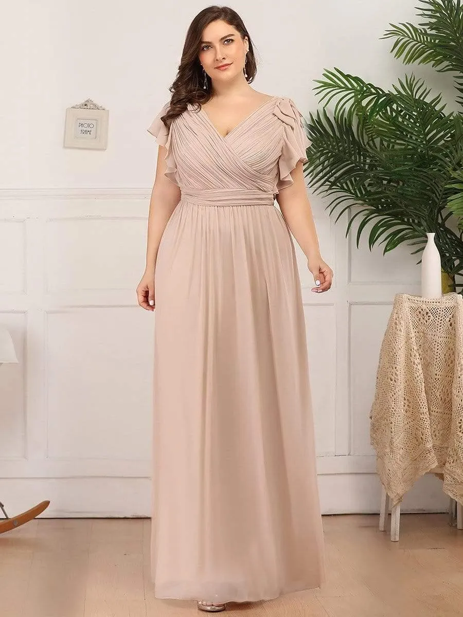 Robe Demoiselle d'Honneur Longue en Mousseline avec Manches à Volants