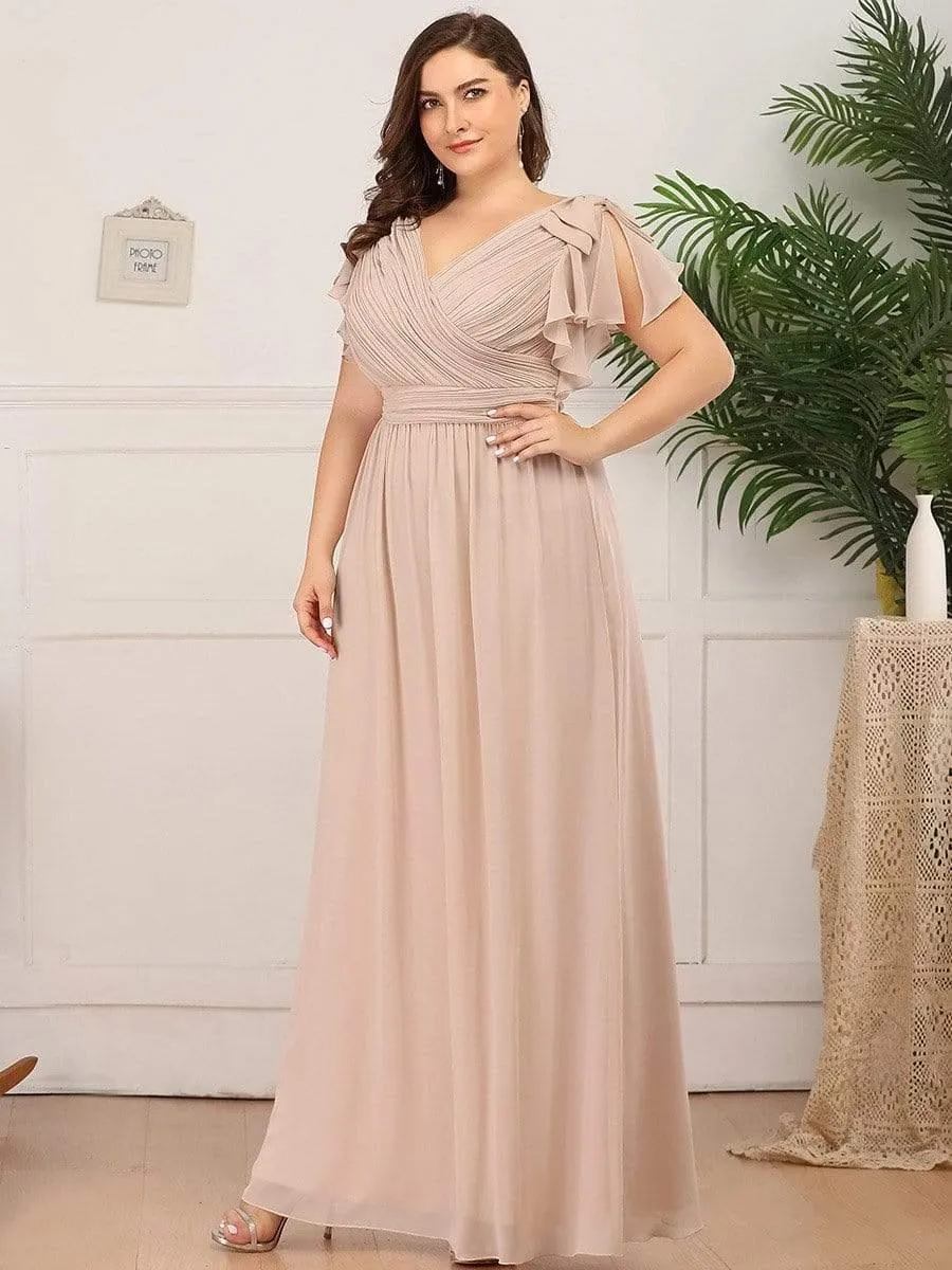 Robe Demoiselle d'Honneur Longue en Mousseline avec Manches à Volants